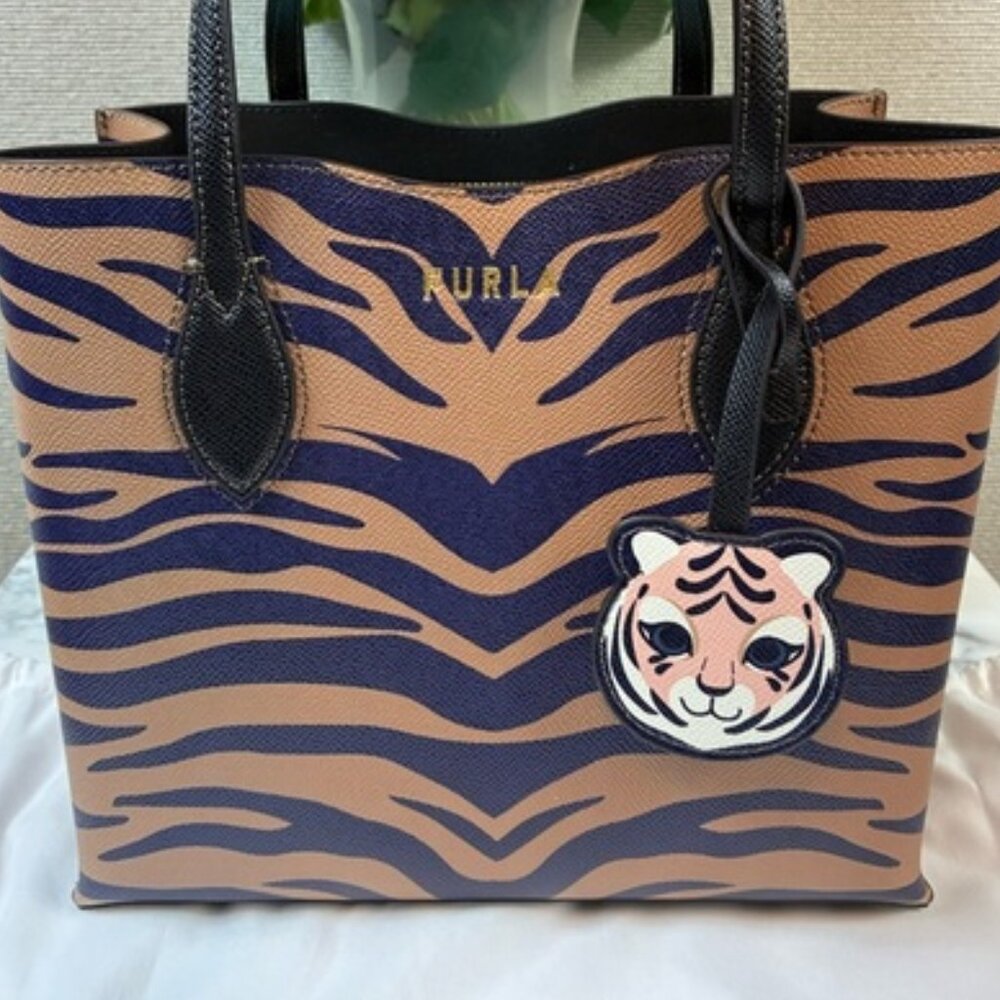 Furla Tiger Stripe Print Leather Small Tote with Tiger Hangtag NWT